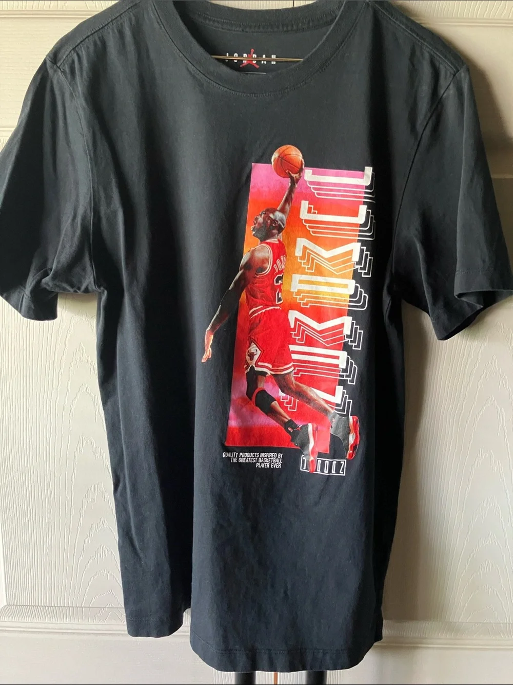Jordan Black Graphic Tee with Red and Orange Jumpman Print